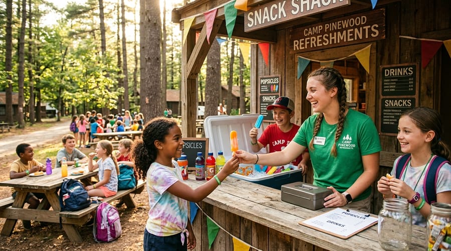 Camp APEX Snack Shack with treats, drinks, and craft supplies ready for campers