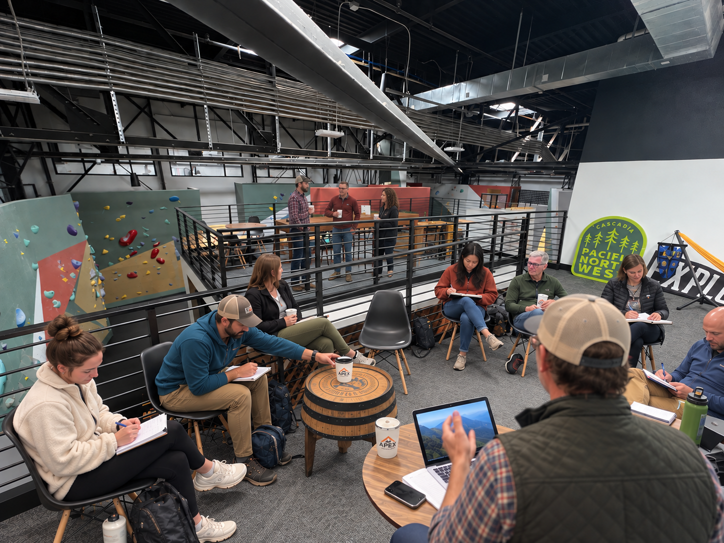 A group gathered together outdoors at APEX, ready to learn something new